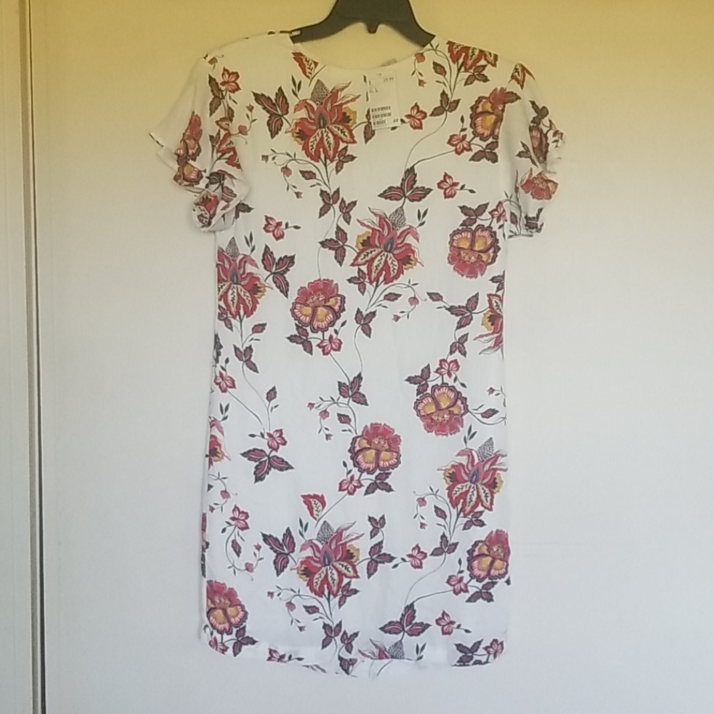 White dress with red floral